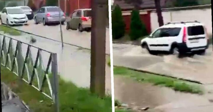 Сильный ливень затопил дорогу в селе Веселое